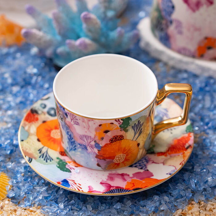 Set of 2 Fine Bone-China Tea Cup & Saucer Set 250 ml – Secret Coral Land - Image 3