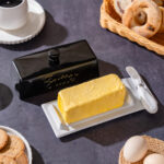 Butter Dish with Lid and Knife: Ceramic Butter Dish with Lid for Countertop, 8 Inch Butter Holder with Knob Handle, Durable Butter Keeper - Black - Image 3