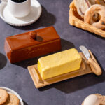 Butter Dish with Lid and Knife: Ceramic Butter Dish with Lid for Countertop, 8 Inch Butter Holder with Knob Handle, Durable Butter Keeper - Brown - Image 3