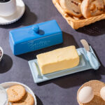 Butter Dish with Lid and Knife: Ceramic Butter Dish with Lid for Countertop, 8 Inch Butter Holder with Knob Handle, Durable Butter Keeper - Blue - Image 3