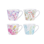 Coffee Mugs Set of 4 – 15.2 oz Bone China Nature Floral Collection