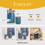 Utensil Holder Set of 2, 7.7"+5.7" Ceramic Kitchen Utensil Holder for Countertop, Farmhouse Vintage Utensil Crock, 360° Rotating Large Utensil Organizer - Dark blue - Image 3
