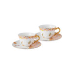 2-Cup & 2-Saucer Gift Set – 24 K Gold Rim and Handle-Blooming Season