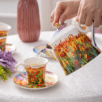 Oil Painting on Durable Porcelain Tea Set 9 pcs – Tulip Garden - Image 3