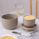 Butter Crock Ceramic 8 oz – Floral & Butter-Embossed French Butter Keeper, Countertop Butter Dish with Lid & Water-Line Design - Grey - Image 3