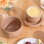 Butter Crock Ceramic 8 oz – Floral & Butter-Embossed French Butter Keeper, Countertop Butter Dish with Lid & Water-Line Design - Brown - Image 3