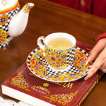 Coffee Set of 13 pcs – 600 ml Teapot + 6 Espresso Cups & Saucers, Gold-Trimmed, Gift Boxed - Image 3