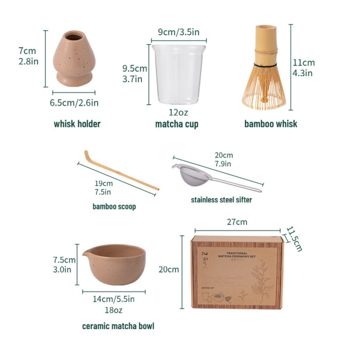 Matcha Whisk Set 6Pcs – Complete Ceramic Matcha Making & Gift Set for Tea Ceremony (Brown) - Image 7
