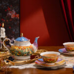 Fine Bone-China Tea Cup & Saucer Set – 160 ml, 24K Gold Handle,Tulip Garden - 1teapot and 2 cups & 2 saucers (FOR SAMPLES ONLY) - Image 3