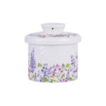 French Butter Crock Porcelain Keeper – Airtight Water-Seal 6.7 oz Countertop Soft Butter Dish, Clover Décor & Housewarming Gift - Lilac Love