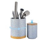 Utensil Holder Set of 2, 7.7"+5.7" Ceramic Kitchen Utensil Holder for Countertop, Farmhouse Vintage Utensil Crock, 360° Rotating Large Utensil Organizer - Light blue