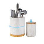 Utensil Holder Set of 2, 7.7"+5.7" Ceramic Kitchen Utensil Holder for Countertop, Farmhouse Vintage Utensil Crock, 360° Rotating Large Utensil Organizer