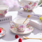 SWEET SPRING Fine-Porcelain Coffee-Cup Set of 2 + Saucers – 24K Gold Rim, Gift-Ready Box & Bag - Image 4