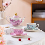 Fine Porcelain Tea Set – Pink Teapot+creamer+canister+2cups+2 saucers-the Charm of Orchids - Image 4