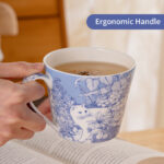 Coffee Mugs Set of 4 – 15.2 oz (450 ml) Bone China Mugs, Hidden Cat & Flowers Design, Gift Box - Image 4