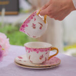 2-Cup & 2-Saucer Gift Set – 24 K Gold Rim and Handle- Dancing Butterfly - Image 4