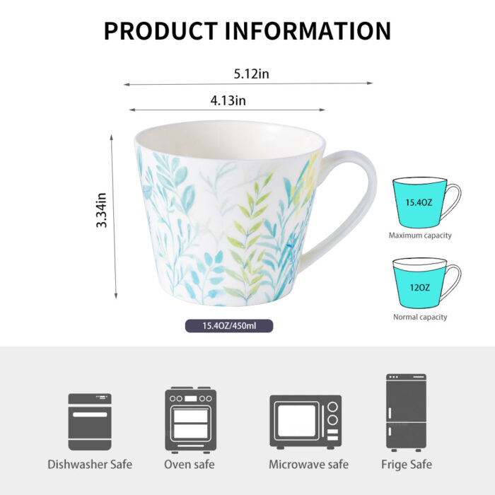 Coffee Mugs Set of 4 – 15.2 oz Bone China Nature Floral Collection - Image 11