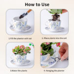 6.3" Ceramic Hanging Planter with Chain – Cup-Shaped Indoor/Outdoor Pot & Candle Holder - FLORAL - Image 3