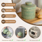 Butter Crock, Ceramic Butter Dish with Lid, 6.7 oz French Butter Keeper, Reactive Glaze – Green - Image 3