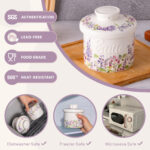 French Butter Crock Porcelain Keeper – Airtight Water-Seal 6.7 oz Countertop Soft Butter Dish, Clover Décor & Housewarming Gift - Lilac Love - Image 3