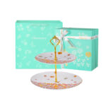 Luxury 2-Tier Cake Stand Gift Set – 24K Gold Rim, 3 Themes, Gift Bag - Blooming season - Image 3