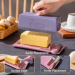 Butter Dish with Lid and Knife: Ceramic Butter Dish with Lid for Countertop, 8 Inch Butter Holder with Knob Handle, Durable Butter Keeper - Purple - Image 4