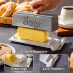 Butter Dish with Lid and Knife: Ceramic Butter Dish with Lid for Countertop, 8 Inch Butter Holder with Knob Handle, Durable Butter Keeper - Grey - Image 4