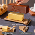 Butter Dish with Lid and Knife: Ceramic Butter Dish with Lid for Countertop, 8 Inch Butter Holder with Knob Handle, Durable Butter Keeper - Brown - Image 4