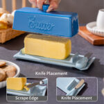 Butter Dish with Lid and Knife: Ceramic Butter Dish with Lid for Countertop, 8 Inch Butter Holder with Knob Handle, Durable Butter Keeper - Blue - Image 4