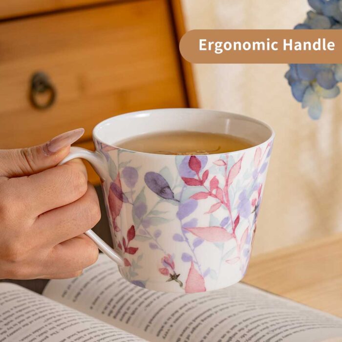 Coffee Mugs Set of 4 – 15.2 oz Bone China Nature Floral Collection - Image 4