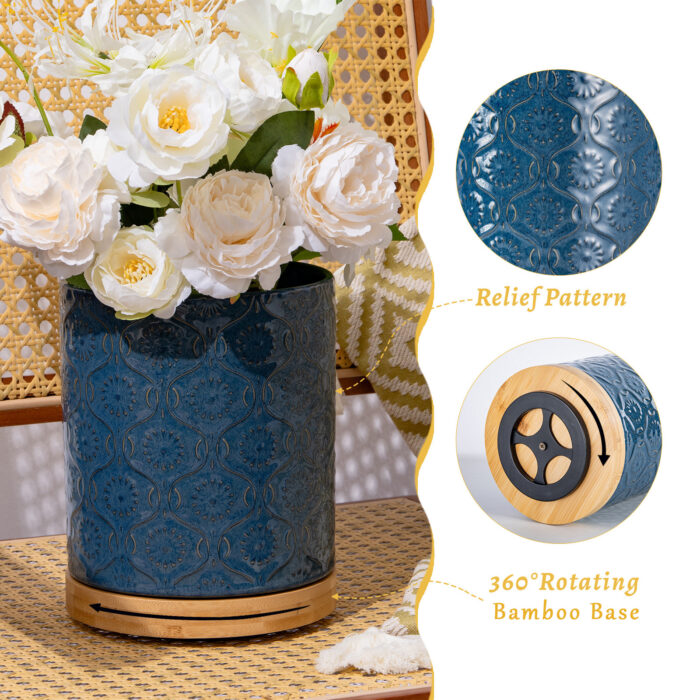 Utensil Holder Set of 2, 7.7"+5.7" Ceramic Kitchen Utensil Holder for Countertop, Farmhouse Vintage Utensil Crock, 360° Rotating Large Utensil Organizer - Dark blue - Image 4
