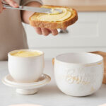 Butter Crock Ceramic 8 oz – Floral & Butter-Embossed French Butter Keeper, Countertop Butter Dish with Lid & Water-Line Design - Ivory - Image 4