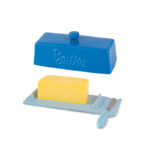 Butter Dish with Lid and Knife: Ceramic Butter Dish with Lid for Countertop, 8 Inch Butter Holder with Knob Handle, Durable Butter Keeper - Blue
