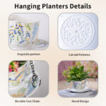 6.3" Ceramic Hanging Planter with Chain – Cup-Shaped Indoor/Outdoor Pot & Candle Holder - FLORAL - Image 4