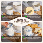 French Butter Crock Porcelain Keeper – Airtight Water-Seal 6.7 oz Countertop Soft Butter Dish, Clover Décor & Housewarming Gift - Blue classic - Image 4