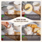 French Butter Crock Porcelain Keeper – Airtight Water-Seal 6.7 oz Countertop Soft Butter Dish, Clover Décor & Housewarming Gift - Sweet spring - Image 4