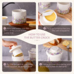 French Butter Crock Porcelain Keeper – Airtight Water-Seal 6.7 oz Countertop Soft Butter Dish, Clover Décor & Housewarming Gift - Lilac Love - Image 4