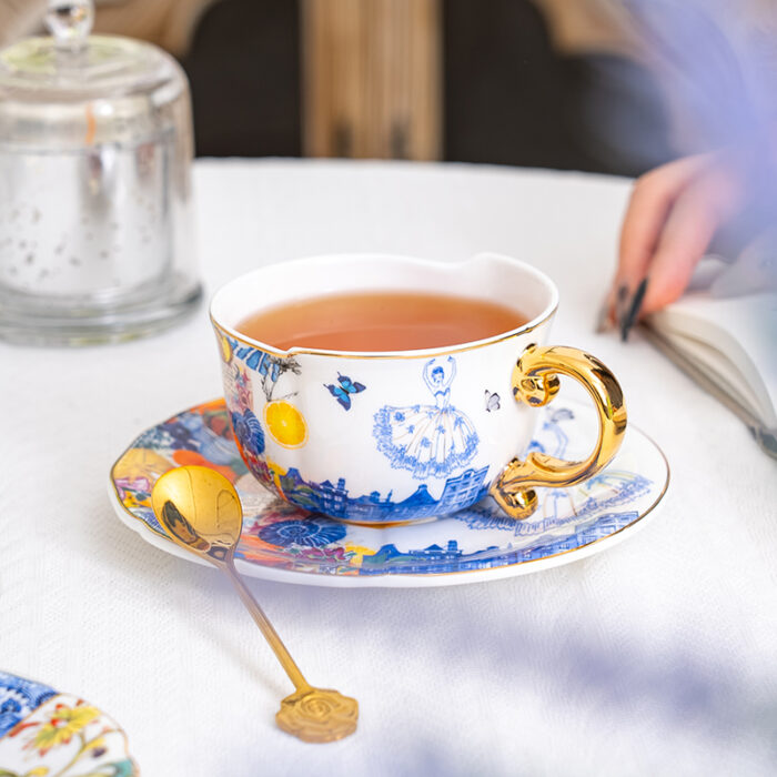 220 ml Bone China Tea Cup & Saucer Set of 2- 3 themed designs-Blooming Ballet - Image 5