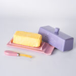 Butter Dish with Lid and Knife: Ceramic Butter Dish with Lid for Countertop, 8 Inch Butter Holder with Knob Handle, Durable Butter Keeper - Purple - Image 5