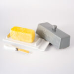 Butter Dish with Lid and Knife: Ceramic Butter Dish with Lid for Countertop, 8 Inch Butter Holder with Knob Handle, Durable Butter Keeper - Grey - Image 5