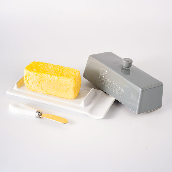 Butter Dish with Lid and Knife: Ceramic Butter Dish with Lid for Countertop, 8 Inch Butter Holder with Knob Handle, Durable Butter Keeper - Grey - Image 5