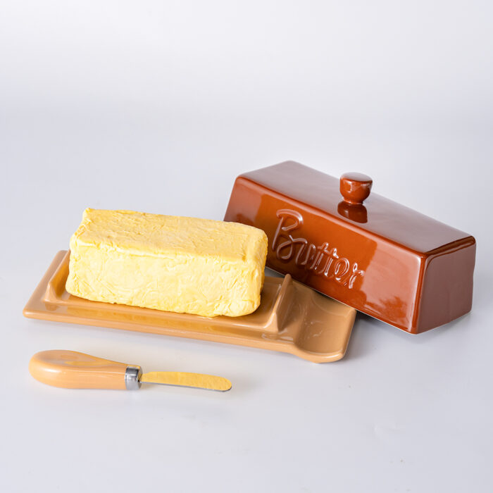 Butter Dish with Lid and Knife: Ceramic Butter Dish with Lid for Countertop, 8 Inch Butter Holder with Knob Handle, Durable Butter Keeper - Brown - Image 5