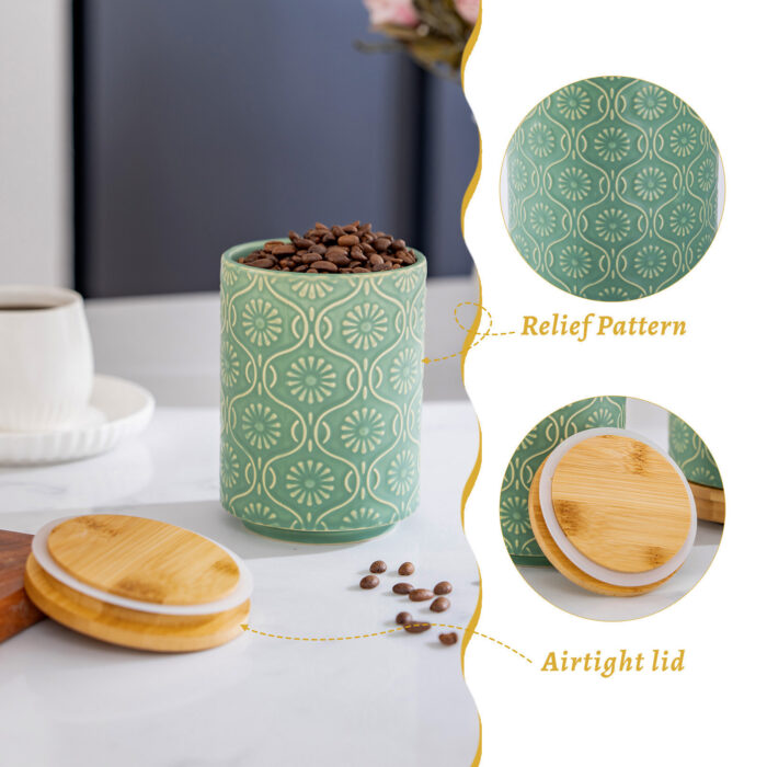 Utensil Holder Set of 2, 7.7"+5.7" Ceramic Kitchen Utensil Holder for Countertop, Farmhouse Vintage Utensil Crock, 360° Rotating Large Utensil Organizer - Green - Image 5