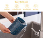 Utensil Holder Set of 2, 7.7"+5.7" Ceramic Kitchen Utensil Holder for Countertop, Farmhouse Vintage Utensil Crock, 360° Rotating Large Utensil Organizer - Dark blue - Image 5