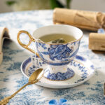 Fine Bone-China Tea Cup & Saucer – 230 ml, 24K Gold Handle, Gift Box - Image 5