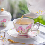 SWEET SPRING Fine-Porcelain Coffee-Cup Set of 2 + Saucers – 24K Gold Rim, Gift-Ready Box & Bag - Image 5