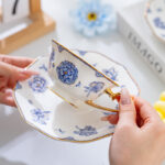 Fine Bone-China Tea Cup & Saucer Set – 160 ml, 24K Gold Handle, -Blue Luxe - Image 5