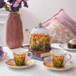 Oil Painting on Durable Porcelain Tea Set 9 pcs – Tulip Garden - Image 5