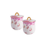 Freesia Scented Soy-Wax Candle Gift Set – 2 Ceramic Jars w/ 24K Gold Rim, Gift Box & Tote - Dancing butterfly