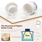 French Butter Crock Porcelain Keeper – Airtight Water-Seal 6.7 oz Countertop Soft Butter Dish, Clover Décor & Housewarming Gift - Blue classic - Image 5